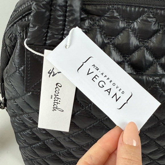 Ecostitch Woven Puff Square Crossbody Quilted Handbag Black PETA Approved NWT - Picture 3 of 13